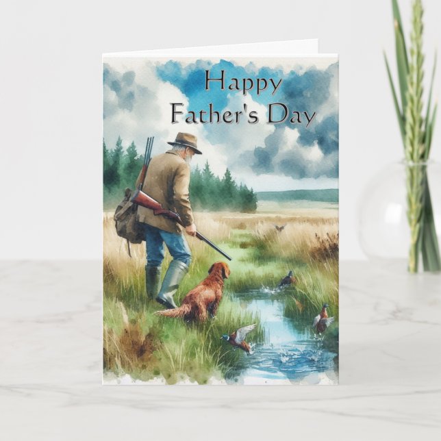 Feliz Día del Padre Cazando Tarjeta de Saludo (Anverso)