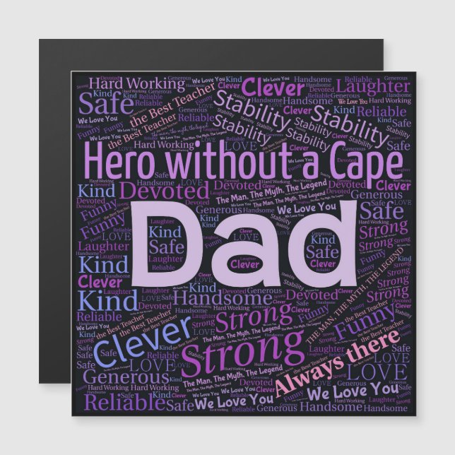 Feliz Día del Padre Cita Imán de texto púrpura (Anverso/Reverso)