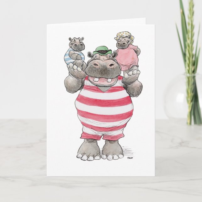 Feliz Día del Padre con la tarjeta Hippos (Anverso)