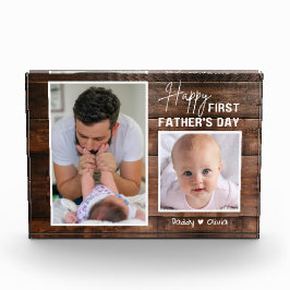 Feliz Día del Padre Nuevo Papá 2 Foto Madera Oscur