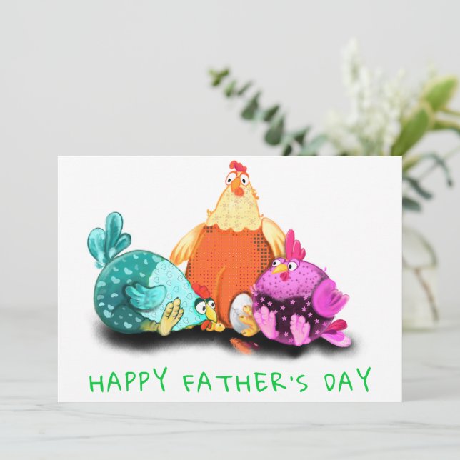 Feliz Día del Padre - Pollos esperando el huevo pa (Anverso de pie)