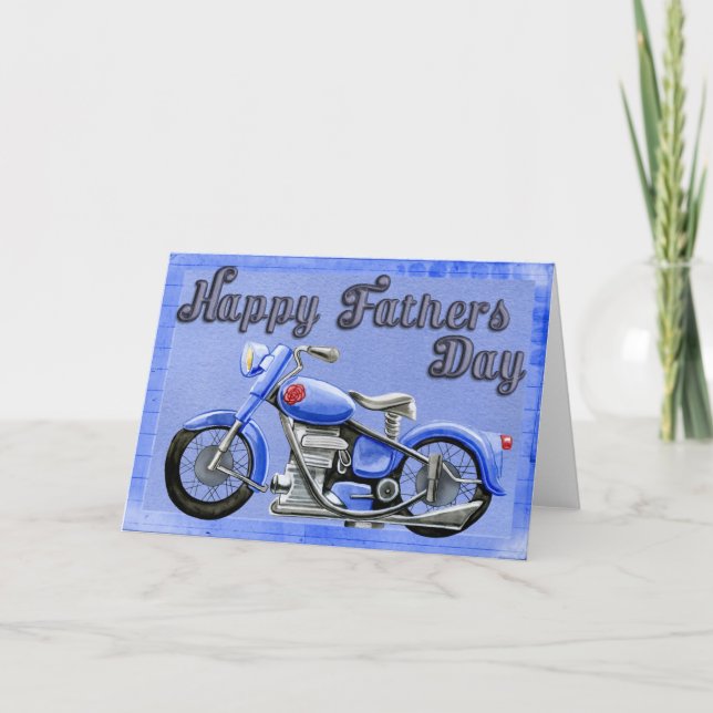 Feliz día del padre tarjeta azul de saludo de moto (Anverso)