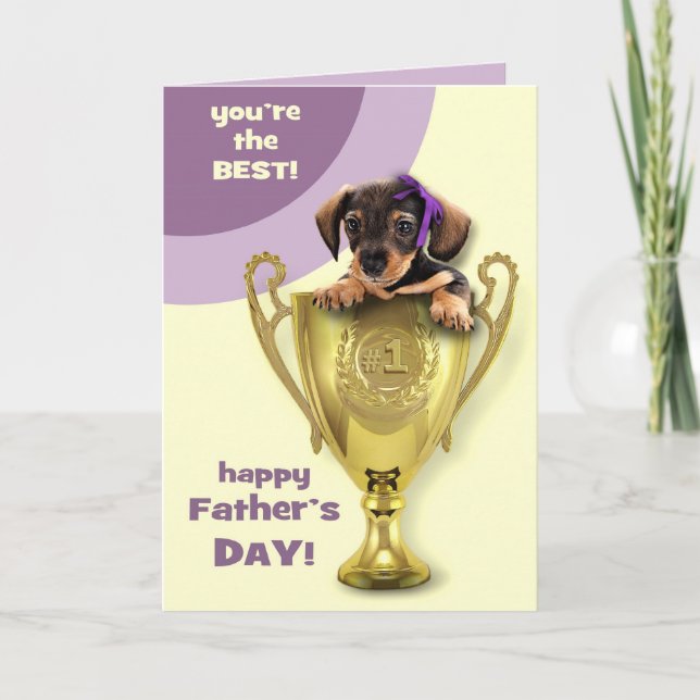 Feliz Día del Padre. Tarjeta de cachorro cúrcuta (Anverso)
