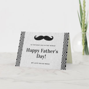 Feliz Día del Padre, tarjeta de Purpurina de bigot