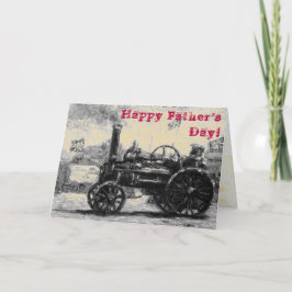 Feliz Día del Padre tarjeta sepia con un tranvía d