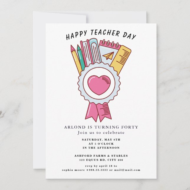 feliz día del profesor cumpleaños Invitación (Anverso)