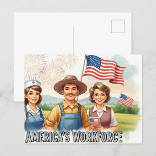 Feliz Día del Trabajo con postal de la bandera