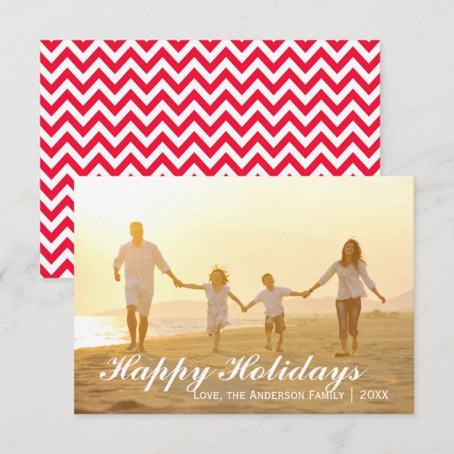Feliz día festivo Foto con Red Chevron - Tarjeta 3 (Anverso / Reverso)