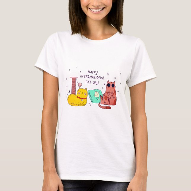 Feliz Día Internacional del Gato Camiseta de Amant (Anverso)