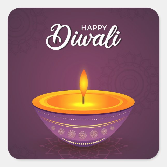 Feliz Diwali   Calcomanía cuadrada (Anverso)