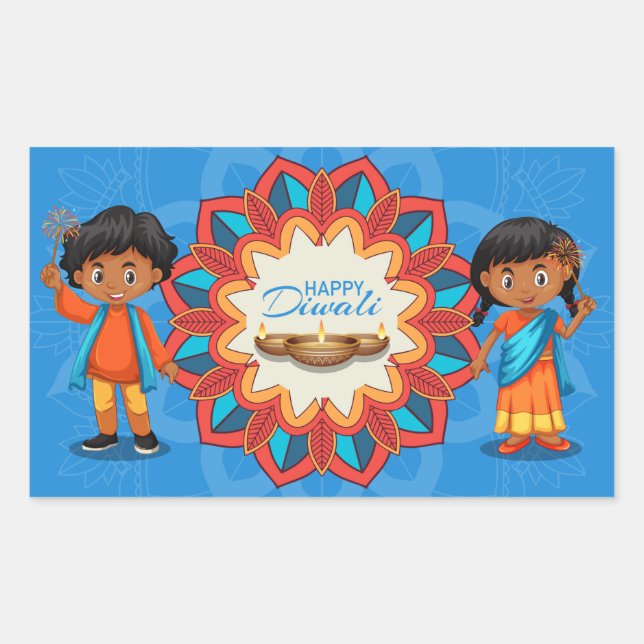 Feliz Diwali  Calcomanía rectangular (Anverso)