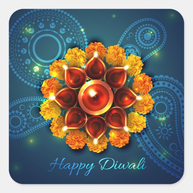 Feliz Diwali Classic Square Pegatina (Anverso)