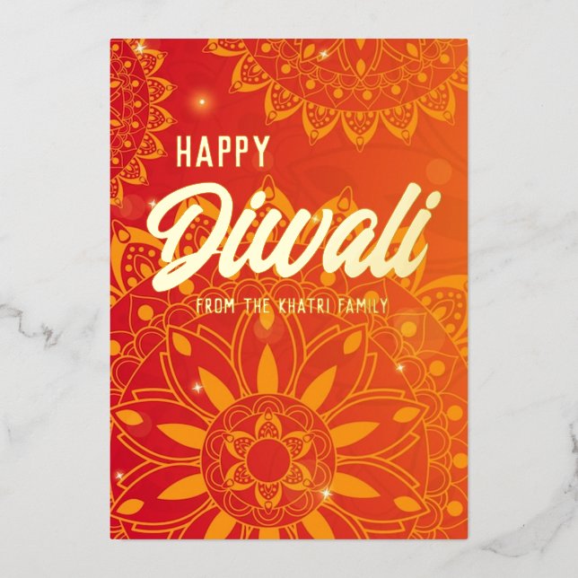 Feliz Diwali colorida tarjeta de vacaciones de Rel (Anverso)