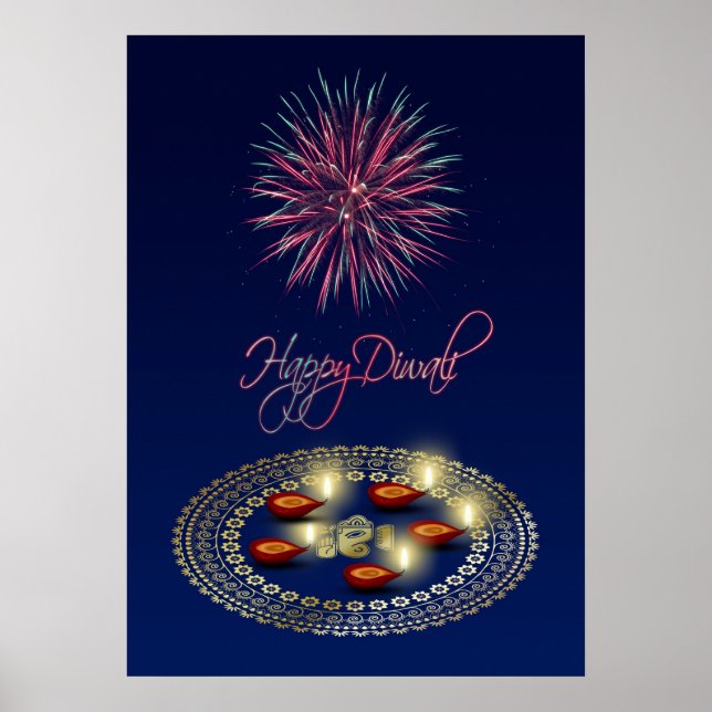 Feliz Diwali Ganesha Rangoli - Impresión Poster (Frente)