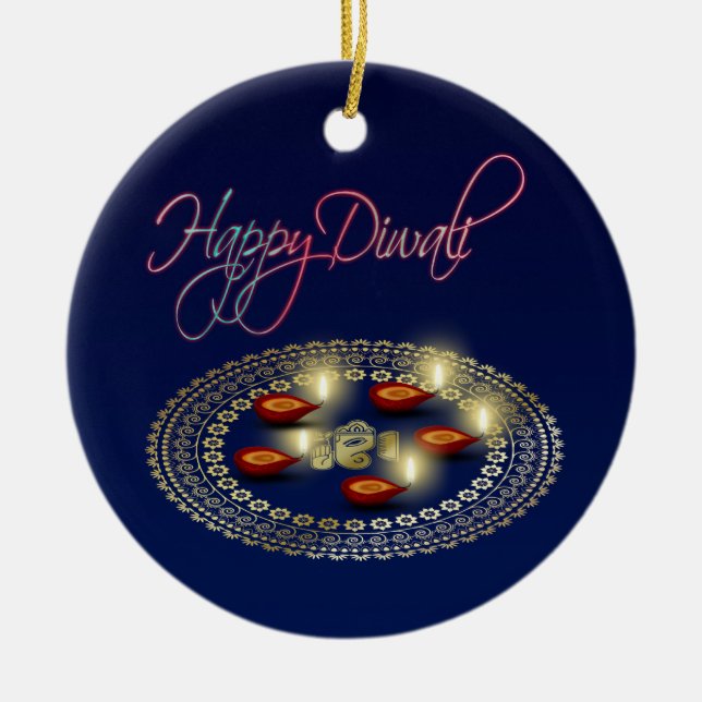 Feliz Diwali Ganesha Rangoli - Ornamento (Frente)