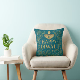 Feliz Diwali Gold y Cojín decorativo elegante negr
