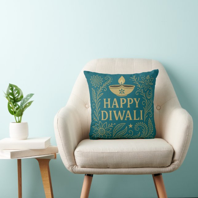 Feliz Diwali Gold y Cojín decorativo elegante negr (Silla)