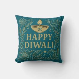 Feliz Diwali Gold y Cojín decorativo elegante negr