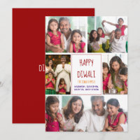 Feliz Diwali tarjeta de vacaciones roja de Collage