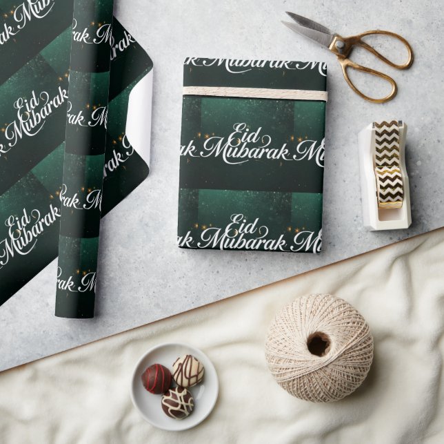 Feliz Eid Mubarak Papel de Regalo Blanco Elegante (Artesanía)