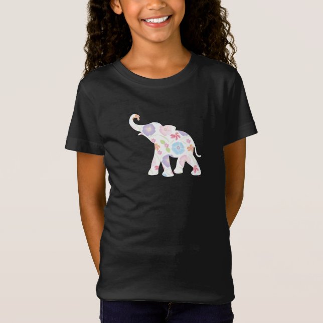 Feliz Elephant-Big-Flower Pattern Camiseta moderna (Anverso)