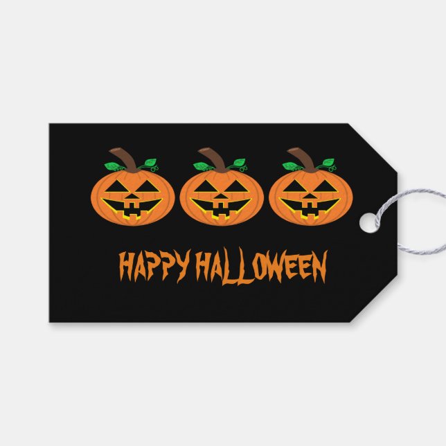 Feliz etiqueta de regalo de calabaza de Halloween (Frente (Horizontal))