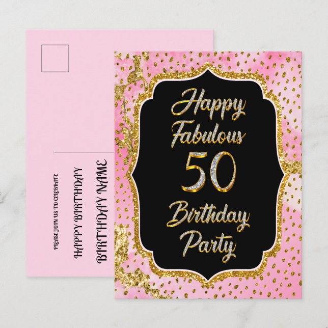 Feliz fabuloso 50.º Fiesta de invitaciones por cum (Anverso / Reverso)