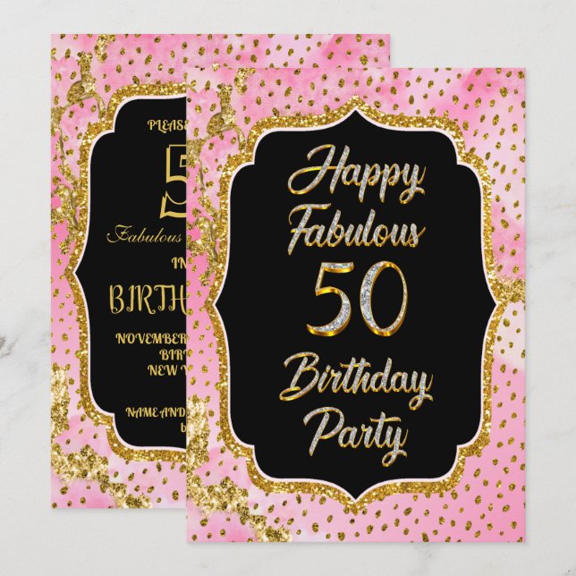 Feliz fabuloso 50.º Fiesta de invitaciones por cum (Anverso / Reverso)