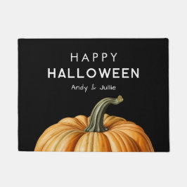 Feliz felpudo de Halloween con gran calabaza