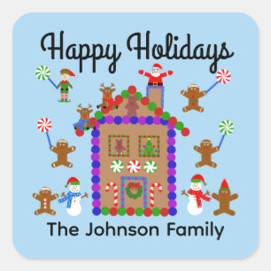 Feliz feriado a los Pegatinas de Gingerbread House