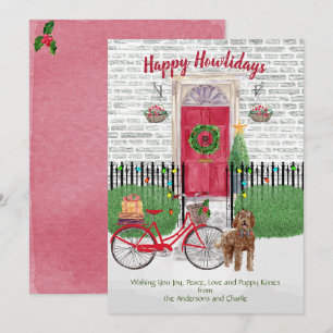 Feliz feriado Labradoodle Bicicleta Puerta Roja