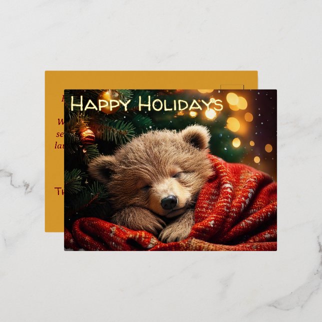 Feliz feriado Navidades con tarjeta postal del oso (Anverso/Reverso)