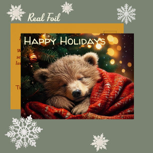 Feliz feriado Navidades con tarjeta postal del oso