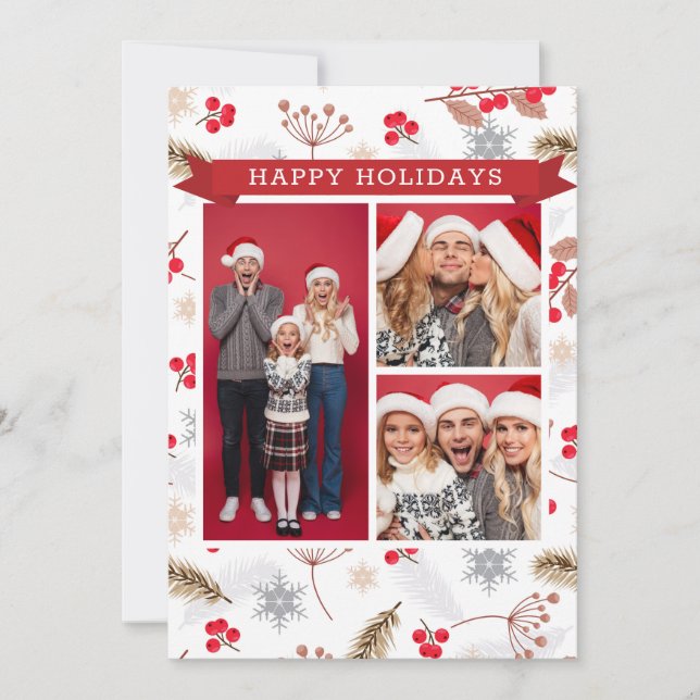 Feliz feriado Navidades Fir Holly 3 Foto (Anverso)