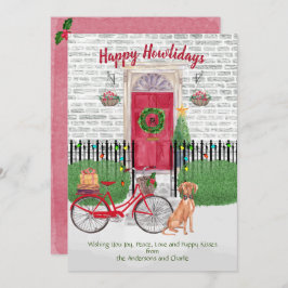Feliz feriado Vizsla Bicicleta Puerta Roja
