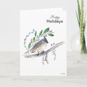 Feliz feriados con tarjeta de aves de Titmouse