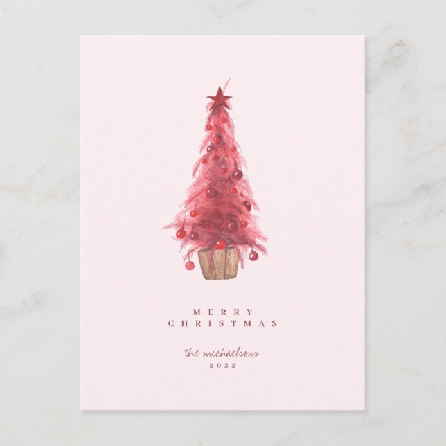 FELIZ FESTIVAL Postales de árbol de Navidad rosa (Anverso)
