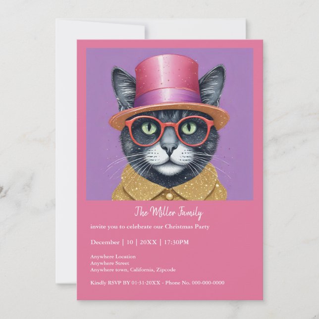 Feliz fiesta de Año Nuevo - Gato disfrazado (Anverso)