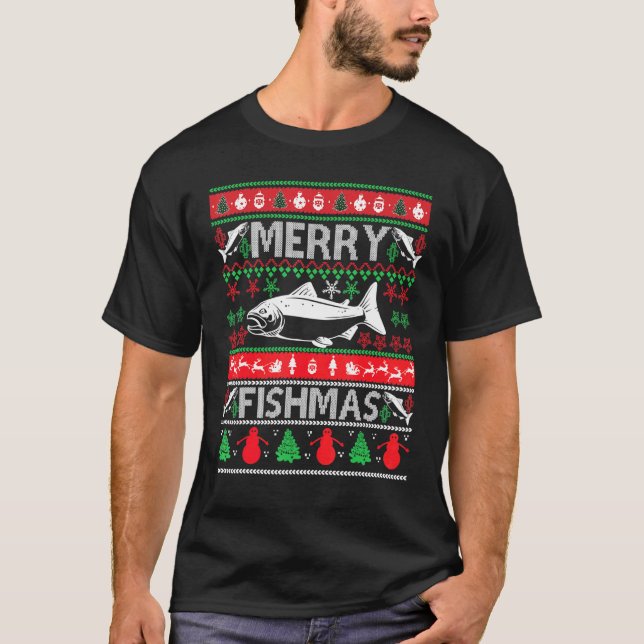 Feliz Fishmas  Jersey Feo de Navidad de Pesca Niño (Anverso)