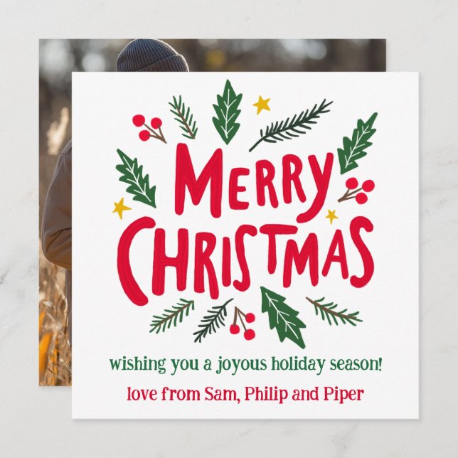 FELIZ FOTO DE PERSONALIZADO DE NAVIDAD A MANO (Anverso / Reverso)