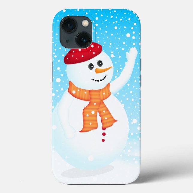 Feliz Funda y Funda de iPhone 13 para Snowman (Reverso )