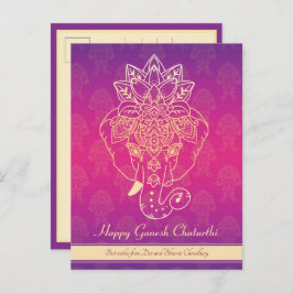 Feliz Ganesh Chaturthi, texto propio, postal púrpu