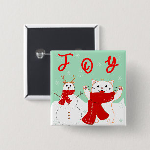 Feliz Gato con Snowman Botón Navidades de corte