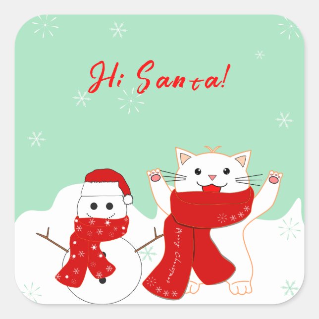 Feliz Gato con Snowman | Pegatina de Navidad suave (Anverso)