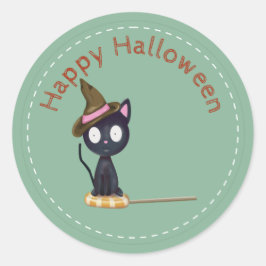 Feliz gato de Halloween con Pegatina de etiquetas