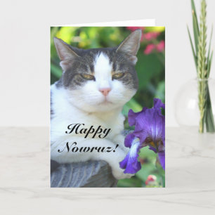 Feliz Gato Nowruz en la tarjeta del jardín