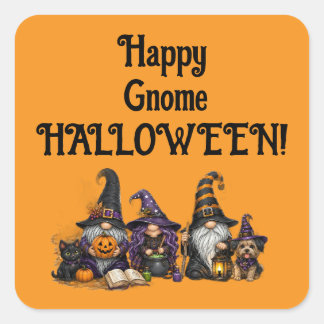 Feliz Gnome Calcomanías Cuadradas de Halloween