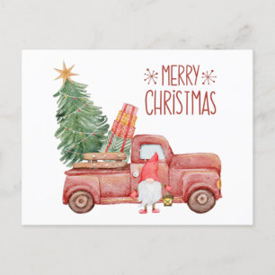 Feliz Gnome de Navidad con camión rojo vintage