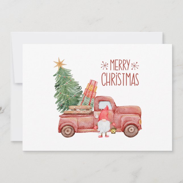 Feliz Gnome de Navidad con camión rojo vintage (Anverso)