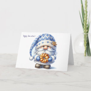 Feliz Gnome judío de Hanukkah con tarjeta Challah
